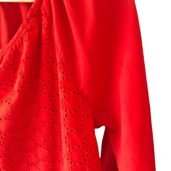 Rock Flower Paper blouse peasant style tomato red eyelet cotton boho size small - Picture 5 of 9